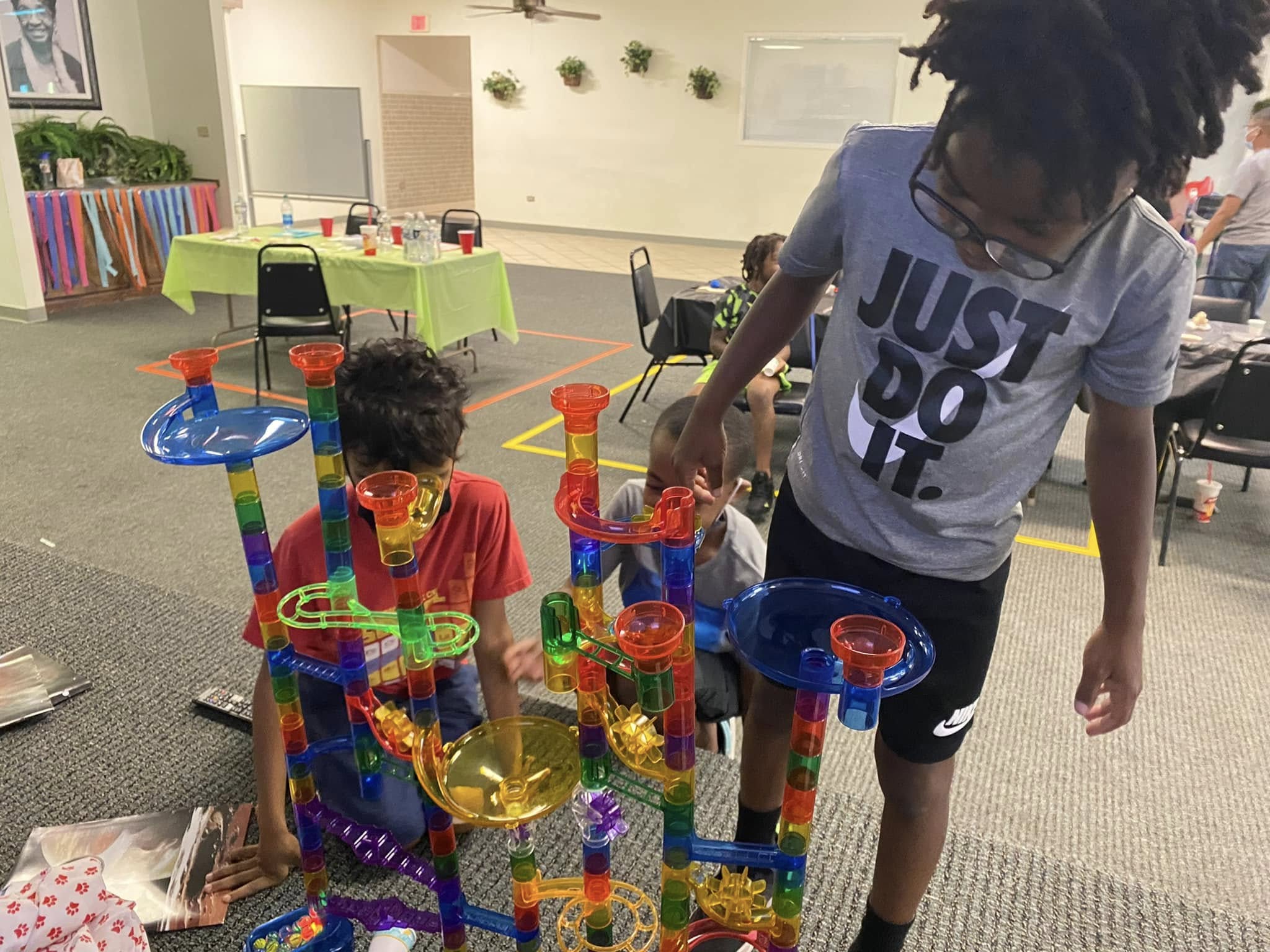 Students building a marble run